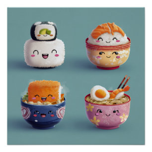 Kawaii Sushi & Ramen Crew Poster