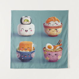 Kawaii Sushi & Ramen Crew Wandteppich