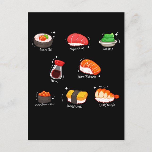 Kawaii Sushi Roll Wasabi Maguro japi Food Postkarte (Vorderseite)