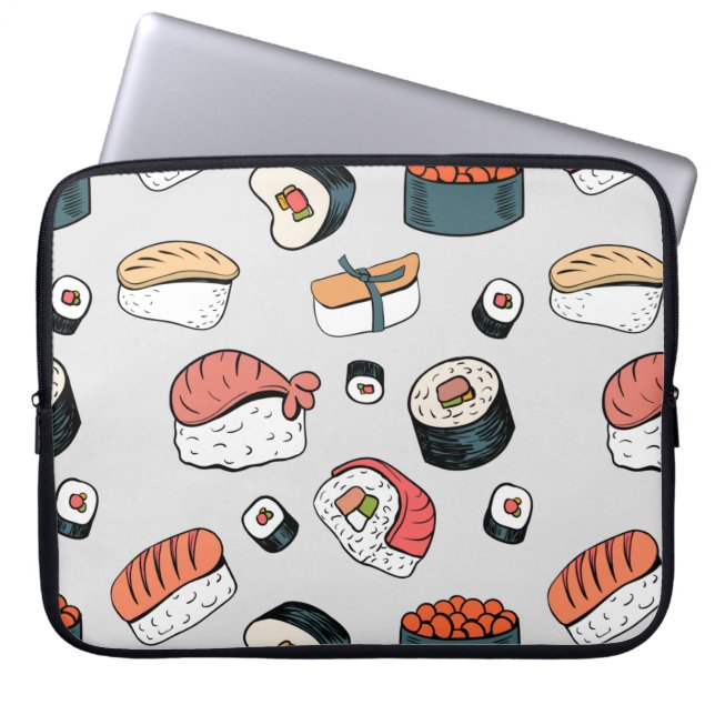 Kawaii Sushi Rolls Pattern, Sushi Muster Laptopschutzhülle (Vorderseite)