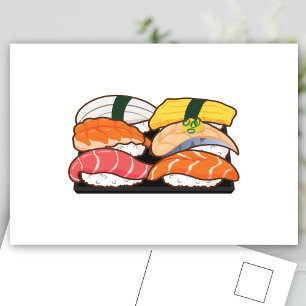 Kawaii Sushi Set - Thunfisch-Lachs-Garnelen Postkarte