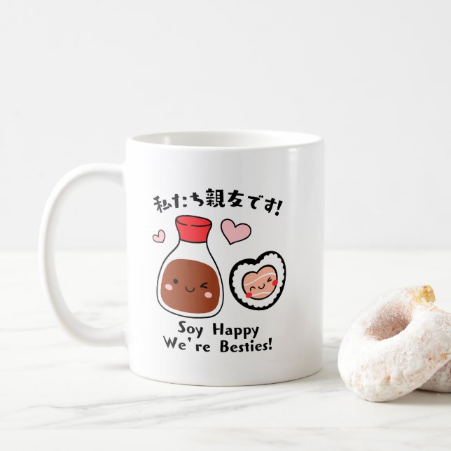 Kawaii Sushi & Soy Sauce Besties Kaffeetasse (Mit Donut)