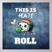 Kawaii Sushi spielt Bowling (weißer Text)