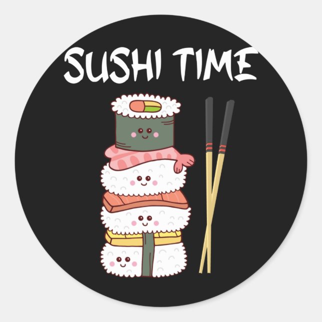 Kawaii Sushi Time Anime Niedliches japanisches Ess Runder Aufkleber (Vorderseite)