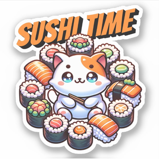 Kawaii Sushi Time Cat Aufkleber (Vorderseite)