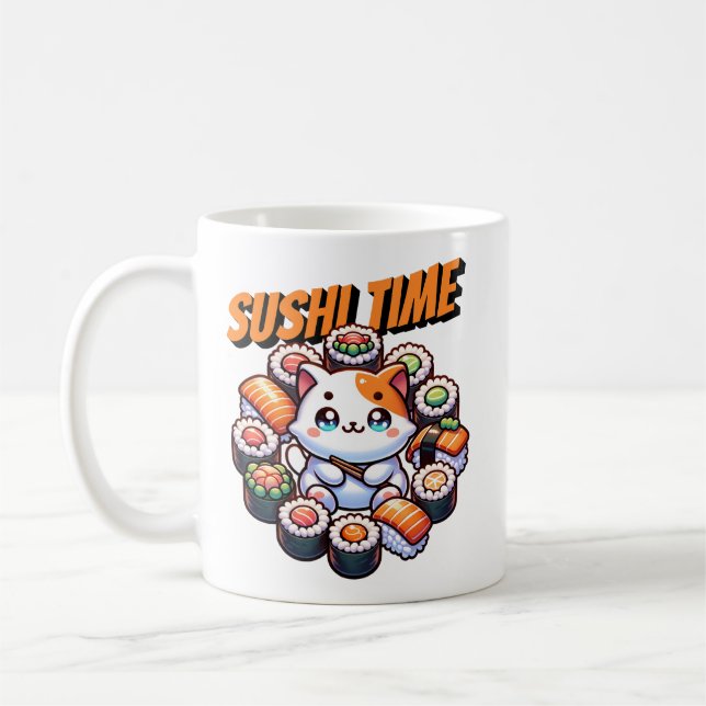 Kawaii Sushi Time Cat Kaffeetasse (Links)