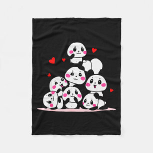 Kawaii Süße Baby-Panda-Anhäufung mit roten Herzen Fleecedecke