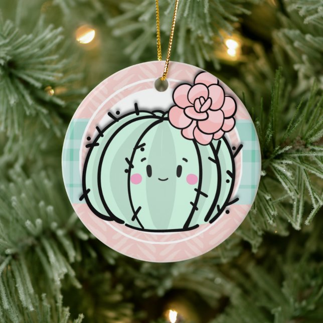 Kawaii Süsse Cactus Sukkulent Weihnachten Keramik Ornament (Baum)