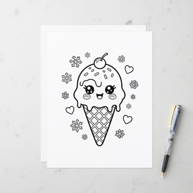 Kawaii süße Eiscreme-Kegel-Färbung (Vorderseite/Rückseite Beispiel)