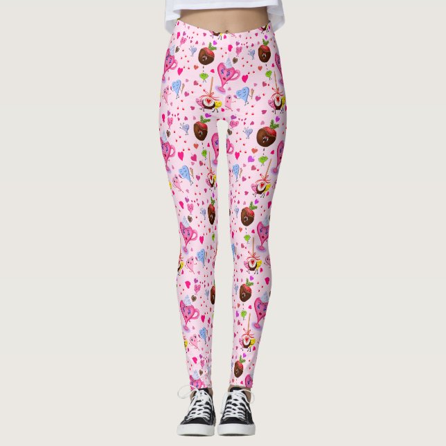 Kawaii süße Herzen und Schokolade Leggings (Vorderseite)
