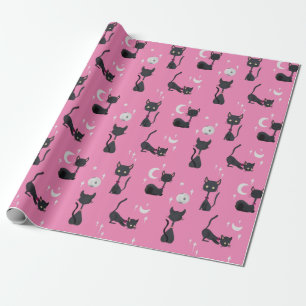 Kawaii Süße Katzen Mond Sterne Rosa Geschenkpapier