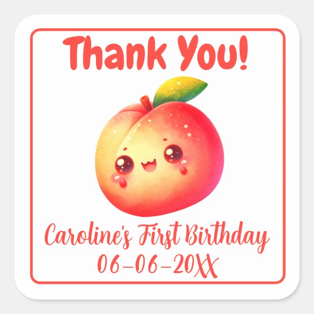 Kawaii Süße Obstplantage Party Quadratischer Aufkleber (Vorderseite)