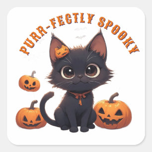 Kawaii Süße Schwarze Katze Halloween 🎃 Quadratischer Aufkleber