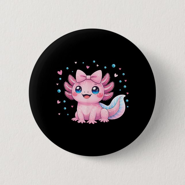 Kawaii Süßer Axolotl Coquette Bogen Frauen Mädchen Button (Vorderseite)