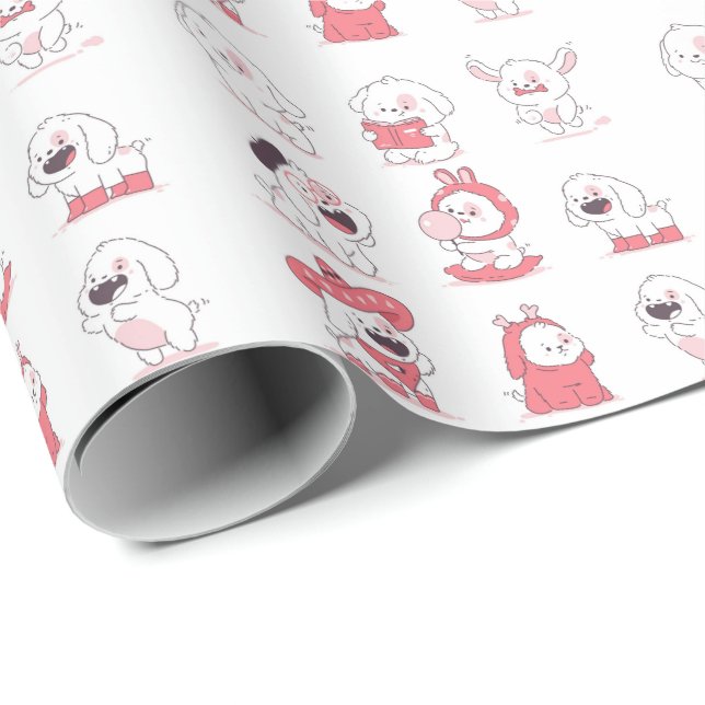 kawaii süßer Hund Design Geschenkpapier (Rolleneckpunkt)