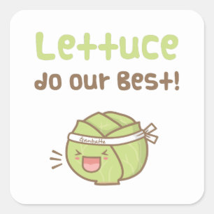 Kawaii Süßer Salat Gib Unser Bestes Nahrungsmittel Quadratischer Aufkleber