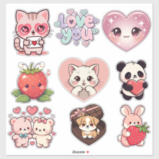 Kawaii Süßes Sticker-Set – Emojis, Katzen, Bären, Aufkleber