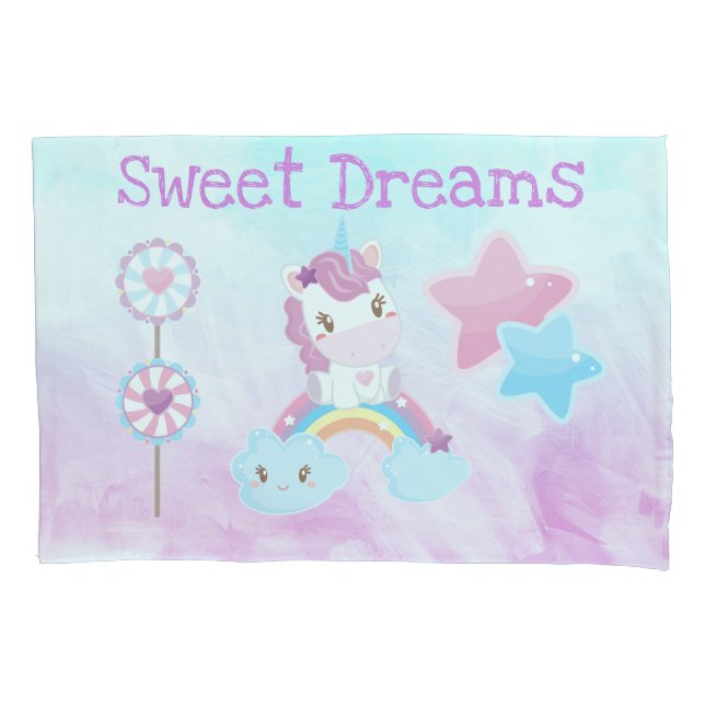 Kawaii Sweet Dreams Unicorn Regenbogenwolke Kissenbezug (Vorderseite)