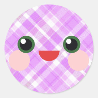 Kawaii Sweet Eyes Adororable Karierte Gesichtsfreu Runder Aufkleber