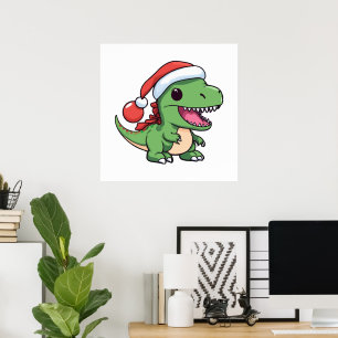 Kawaii T-Rex Dinosaur in Weihnachtshut Poster