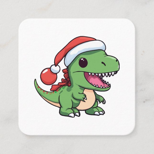 Kawaii T-Rex Dinosaur in Weihnachtshut Quadratische Visitenkarte (Vorderseite)