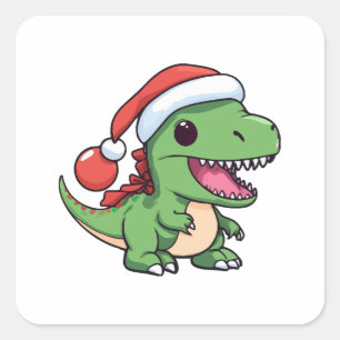 Kawaii T-Rex Dinosaur in Weihnachtshut Quadratischer Aufkleber
