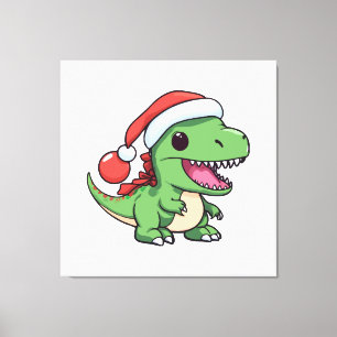 Kawaii T-Rex-Dinosaur mit Weihnachtsmütze Leinwanddruck