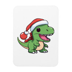 Kawaii T-Rex-Dinosaur mit Weihnachtsmütze Magnet