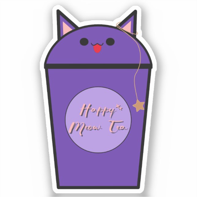 Kawaii Taro Meow Tea Vinyl Sticker (Vorderseite)
