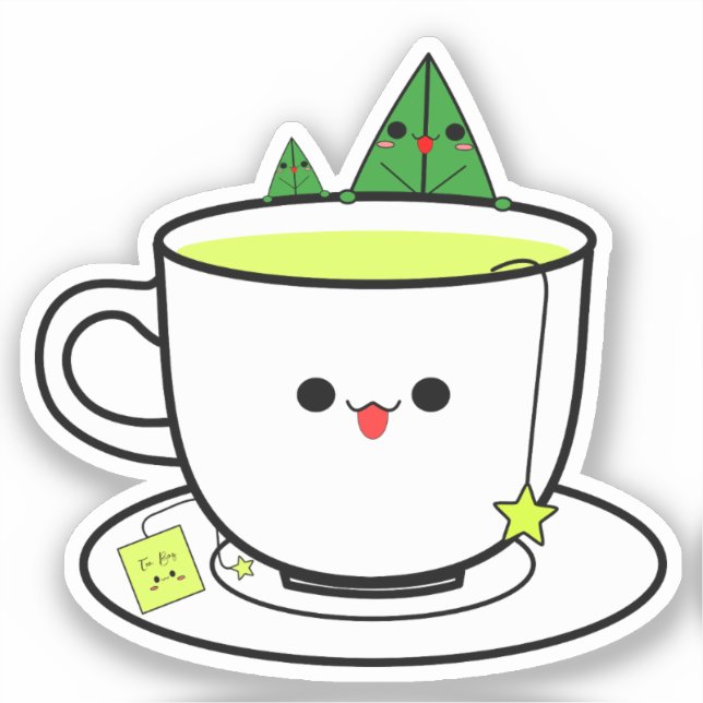 Kawaii Tea Cup Vinyl Sticker (Vorderseite)