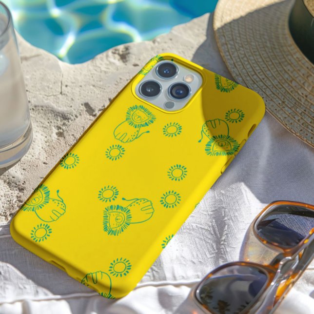 Kawaii Teal Lions & Sunshine – Cute Pattern iPhone Hülle (Von Creator hochgeladen)