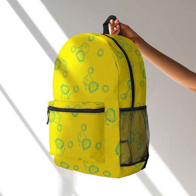 Kawaii Teal-Löwen & Sonnenschein – Süßes Muster Bedruckter Rucksack (Von Creator hochgeladen)
