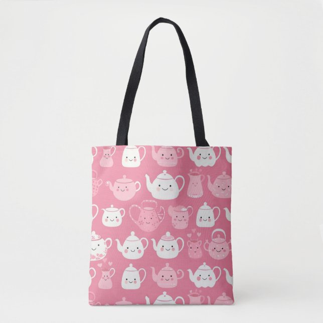 Kawaii Teapot Tote Bag - Niedlich, rosa, ästhetisc (Vorderseite)
