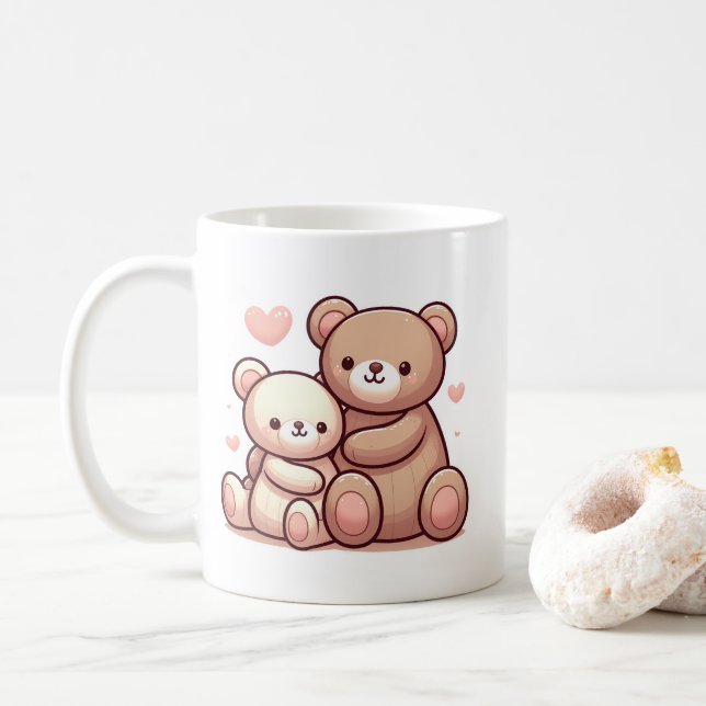 Kawaii Teddy Bear Hug Art Kaffeetasse (Mit Donut)
