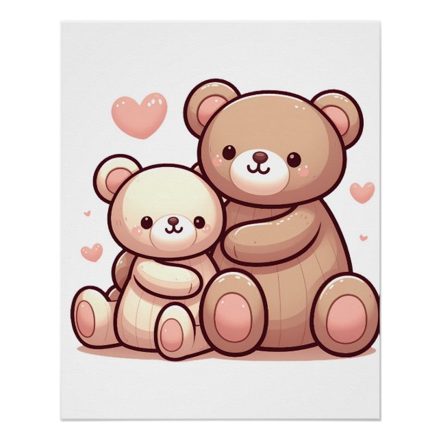 Kawaii Teddy Bear Hug Poster (Vorderseite)