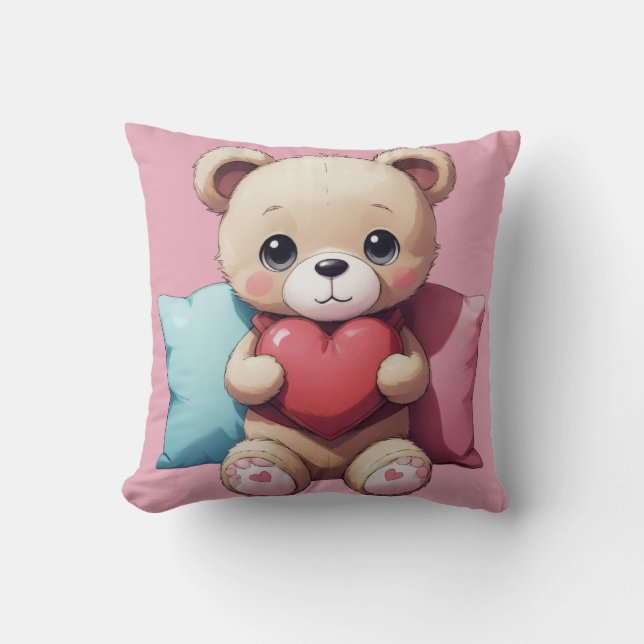 Kawaii Teddy Bear Throw Klolow Kissen (Vorderseite)