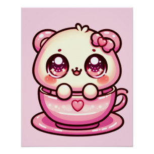 Kawaii-Teddybär in einer Tasse Poster