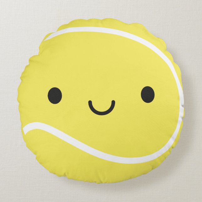 Kawaii Tennis Ball Rundes Kissen (Vorderseite)