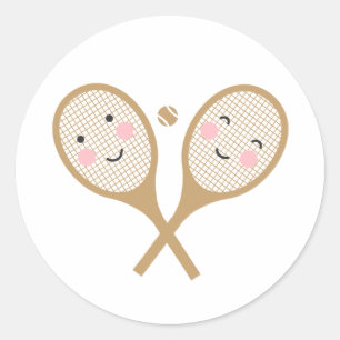 Kawaii Tennis Rackets Happy Face Niedlich Brown Runder Aufkleber
