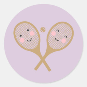 Kawaii Tennis Rackets Happy Face Niedlich Lavender Runder Aufkleber
