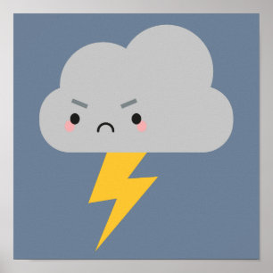 Kawaii Thunder & Lightning Cloud Poster