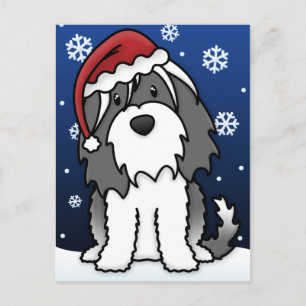 Kawaii Tibetan Terrier Weihnachtskarte Feiertagspostkarte