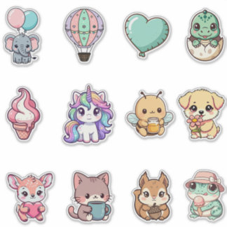 Kawaii-Tier-Sticker-Bundle – Süße Fantasy & Animat Aufkleber