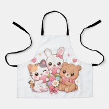 Kawaii-Tierfreunde Hearts&Flowers Küchenschürze