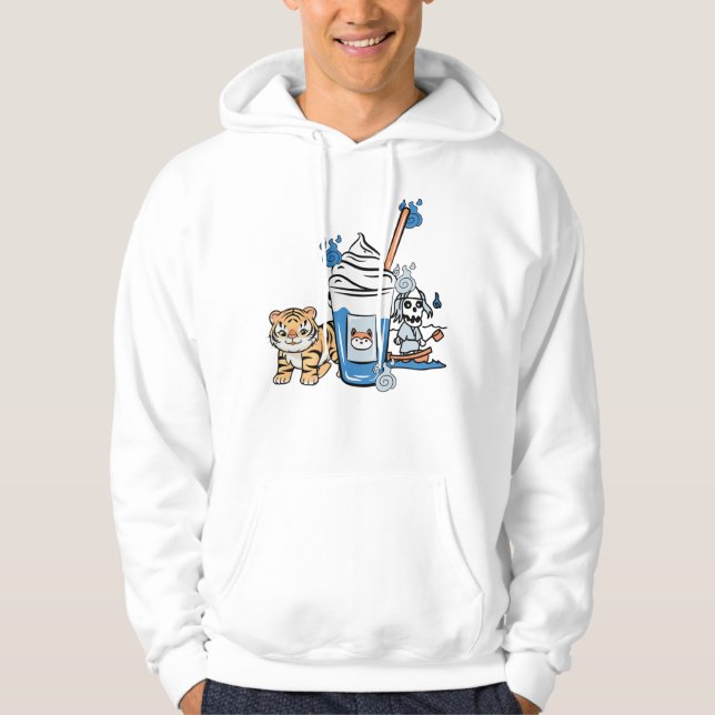 Kawaii Tiger, Blauer Milchshake & Bootsgeist Hoodie (Vorderseite)