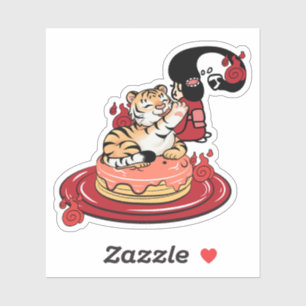 Kawaii-Tiger, Futakuchi-onna und Pfannkuchen Aufkleber