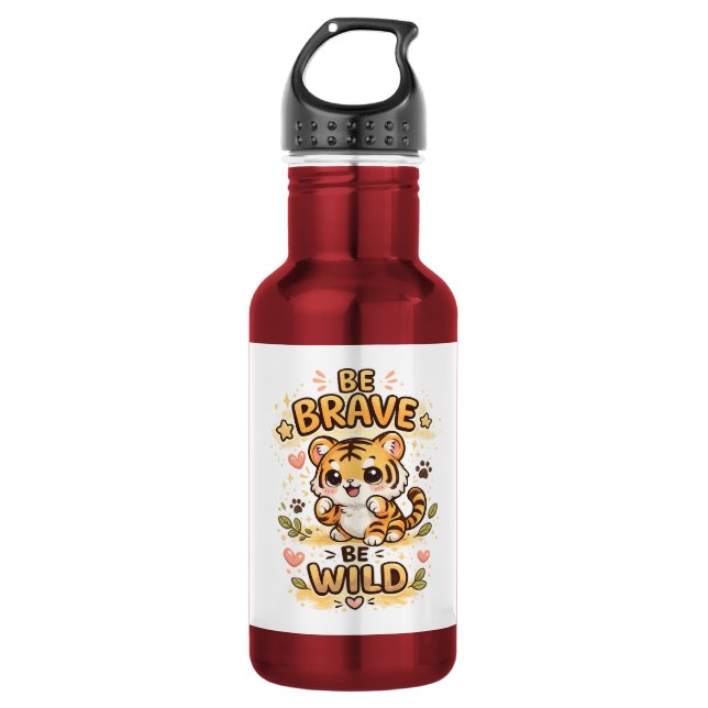 Kawaii Tiger – Sei Mutig, Sei Wild Edelstahlflasche (Vorderseite)