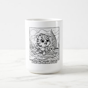 Kawaii Tiger Surfer in Burj Al Arab Cartoon Kaffeetasse