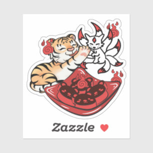 Kawaii-Tiger und Kitsune Neunschwänziger Fuchs Aufkleber