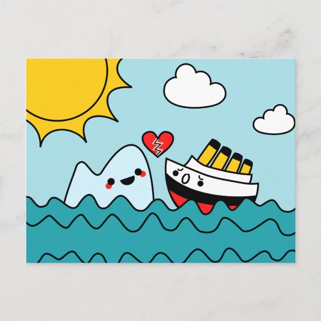 Kawaii Titanic Ship Iceberg Herzerbrochene Postkar Postkarte (Vorderseite)
